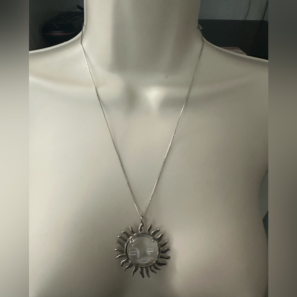 Radiant Silver Sunburst Pendant Necklace - Picture 2 of 7